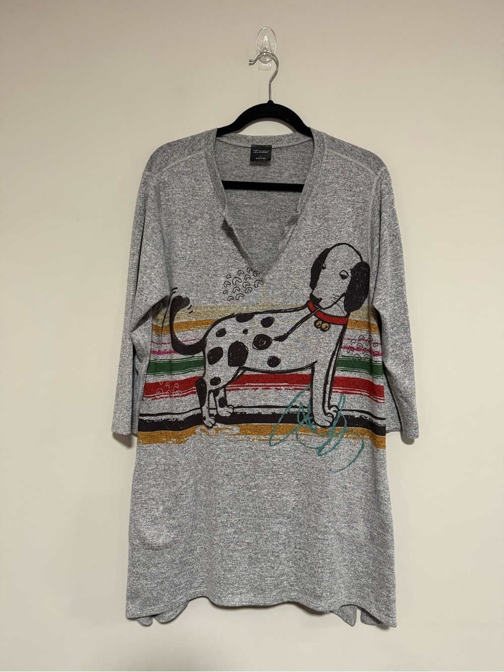 Inoah All Over Dog Print Pullover Tunic Top Size Large 3/4 Sleeves